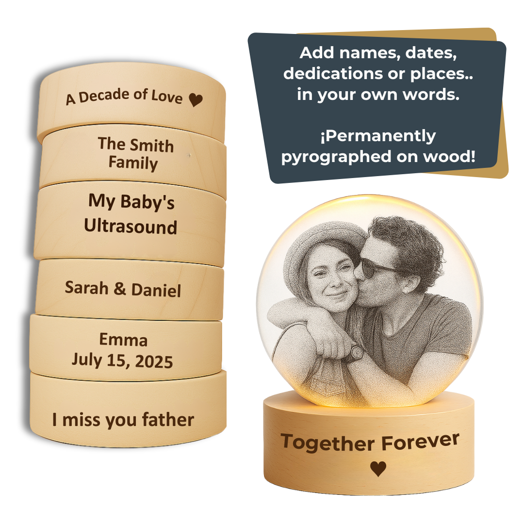Crystal Sphere + Wooden Light Base | PERSONALIZED