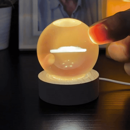 Crystal Sphere + Wooden Light Base | PERSONALIZED