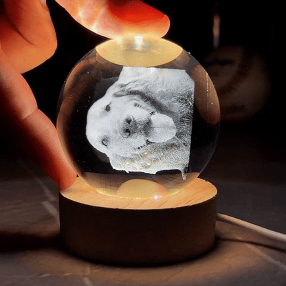 Crystal Sphere + Wooden Light Base | PERSONALIZED